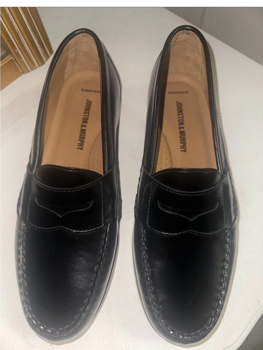 Johnston & Murphy Black Leather Slip-On Penny Loafers